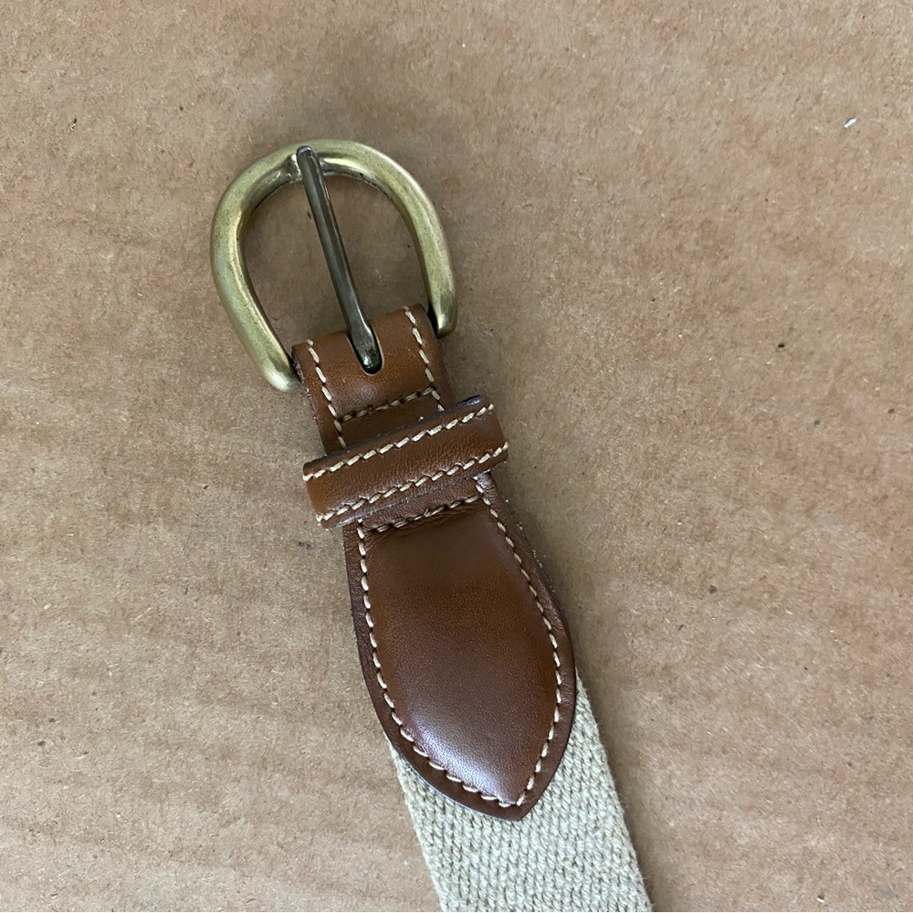 Brown Leather and Tan Canvas Belt